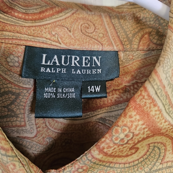 Lauren Ralph Lauren Vintage Silk Button Down Vuff Retro Print Top Old Money - Picture 3 of 7